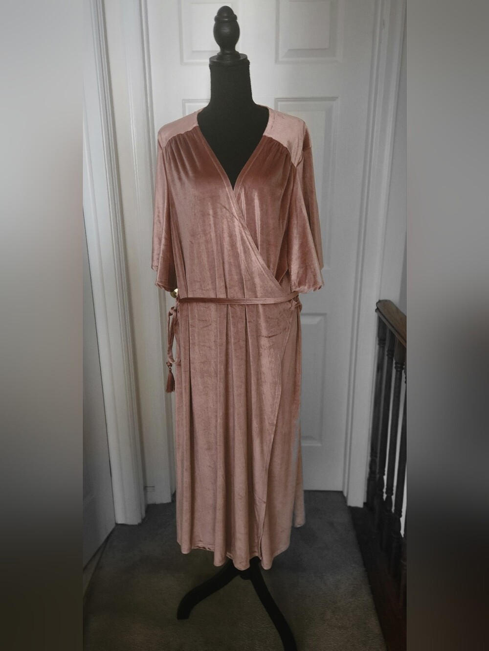 Boutique Wrap-Style Velvet Midi Dress in Dusty Rose
